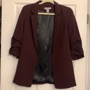 H&M Maroon Crop Sleeve Open Front Blazer Size 0